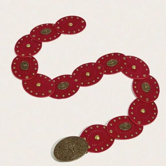 Red Boho Western Women's Western metal detail Belt
